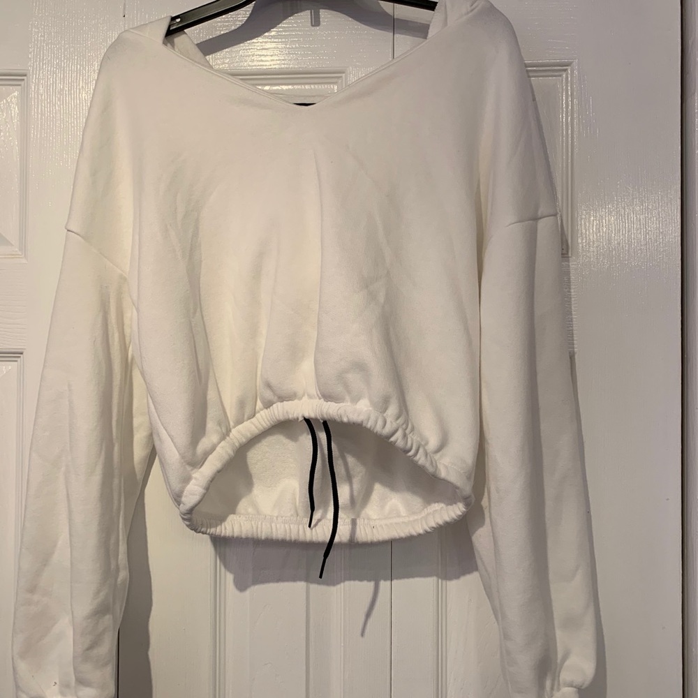 White off the shoulder cropped sweatshirt